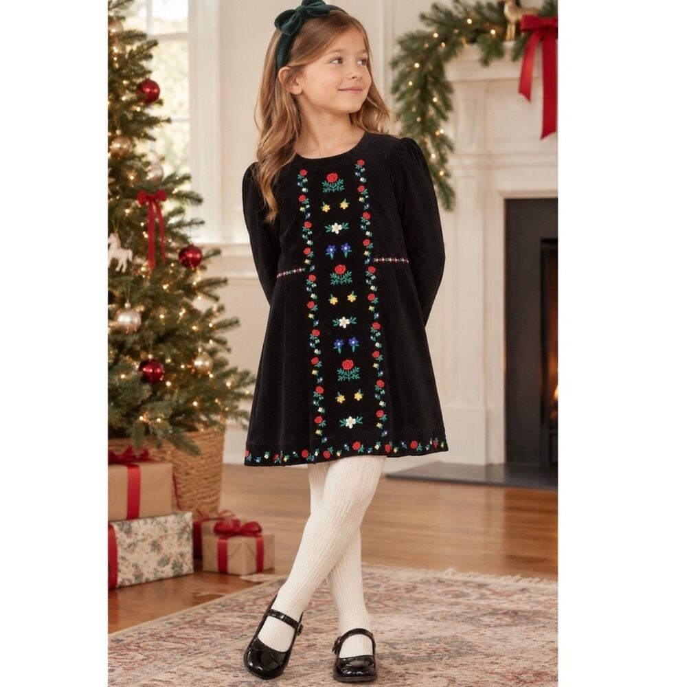 Hanna Andersson Snö Happy Velveteen Dress Embroidered Girl’s 10 140 Holiday